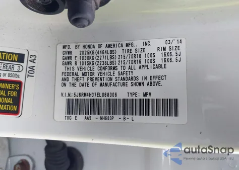 2014 Honda Cr-V Lx из США, поврежденный, VIN 5J6RM4H37EL068006